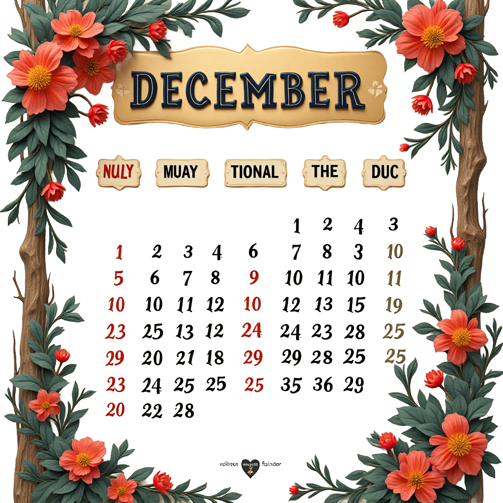 December Calendar with Floral Frame